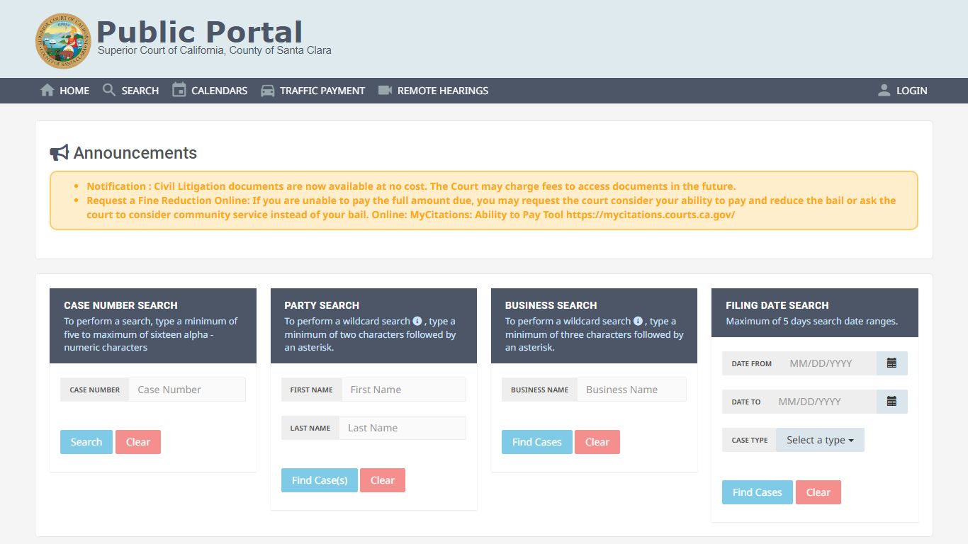 Public Portal - Superior Court of California, County of Santa Clara